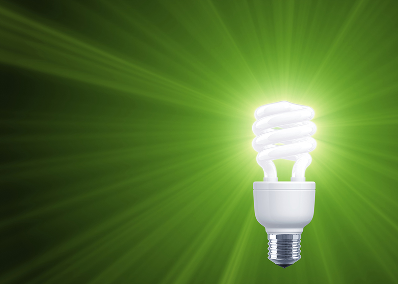Green Shine of Compact Fluorescent Light Bulb