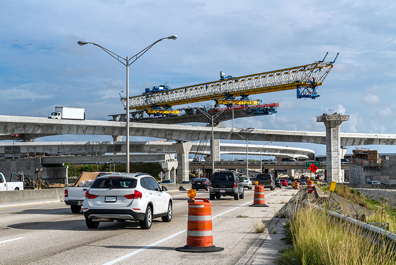 Large crane used in the Expressway Construction. Miami-Dade County.