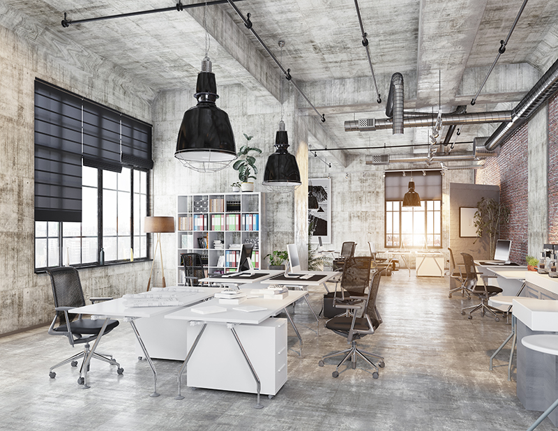 modern coworking loft office 3d rendering concept