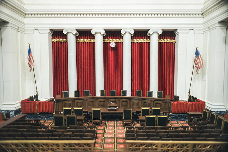 Interior of US Supreme Court in Washington DC.
