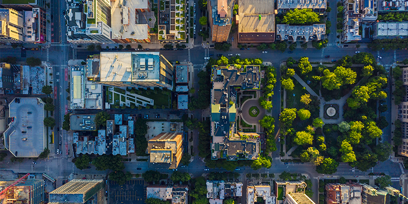 Bird's-eye view of U.S. city