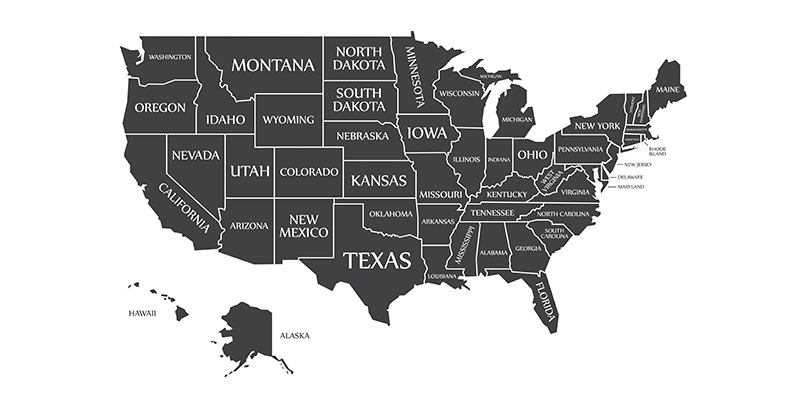 US map of states