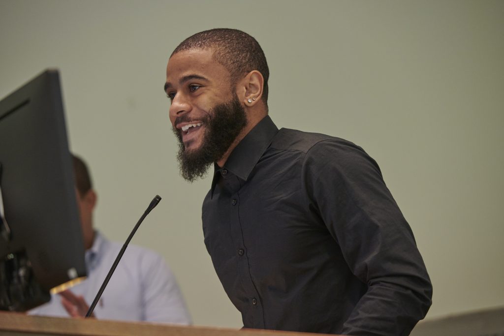 Jayden Cartwright, a graduate of the NAIOP-Drexel Summer Program and a student at Howard University speaks about his experiences in college at the closing night dinner. 