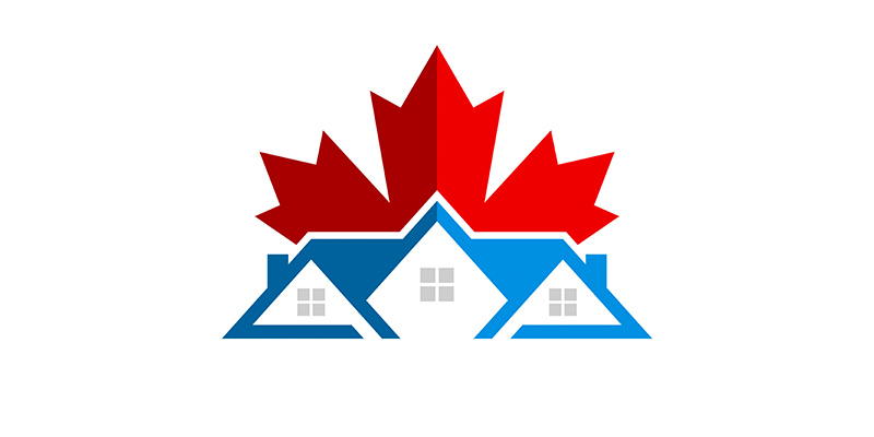 Canadian flag and residential buildings